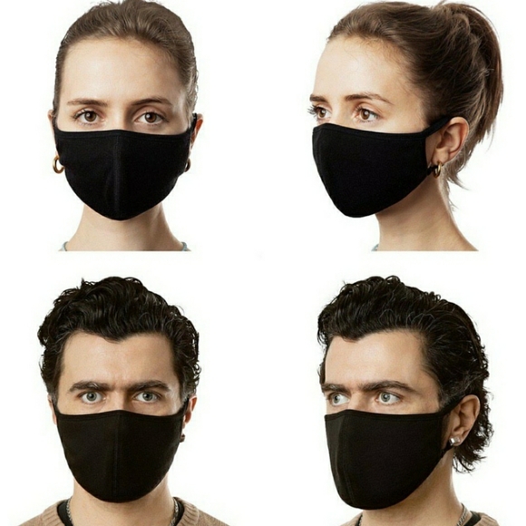 5 Pack Unisex Black 2 Layer Cotton Blend Face Mask - Picture 2 of 5